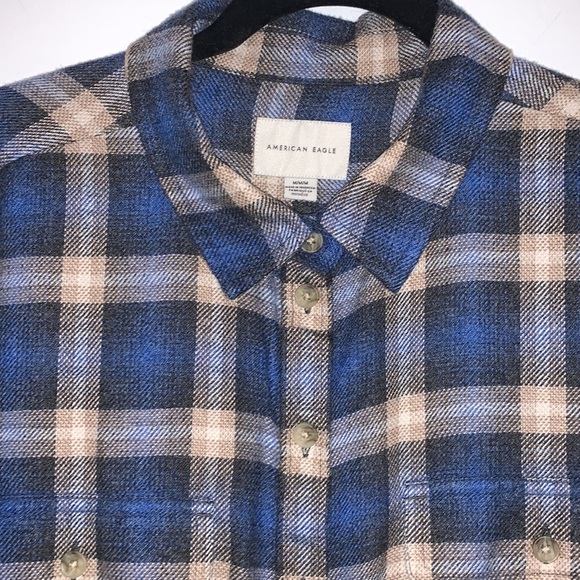 AE Flannel Men’s Medium Blue, Tan, and Cream - Picture 3 of 11